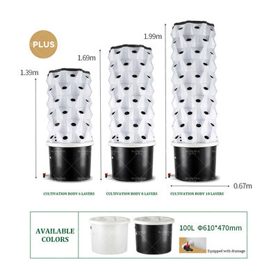 10 Layers 80 Holes 30L Vertical Hydroponic System Aeroponic Growing Tower with Lights